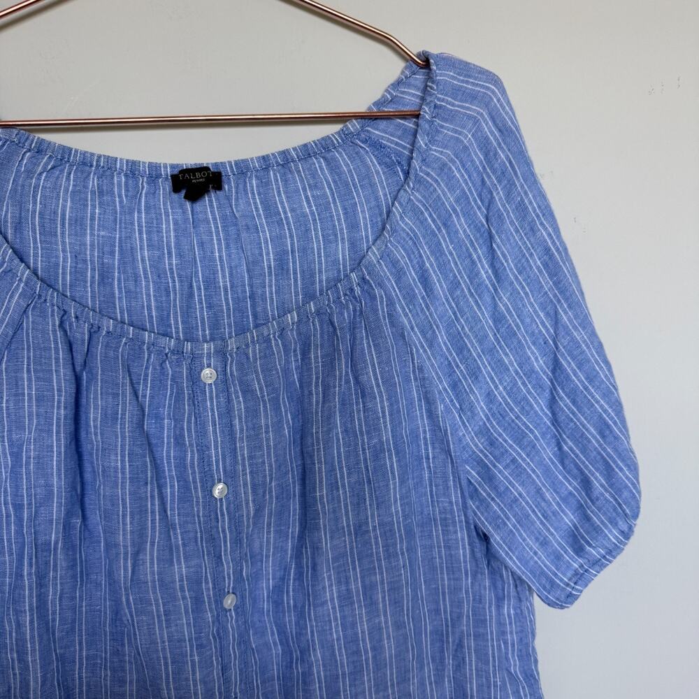 Talbots Womens 100% Linen Top Large Petite Striped Resortwear Lagom Coastal - Picture 3 of 6